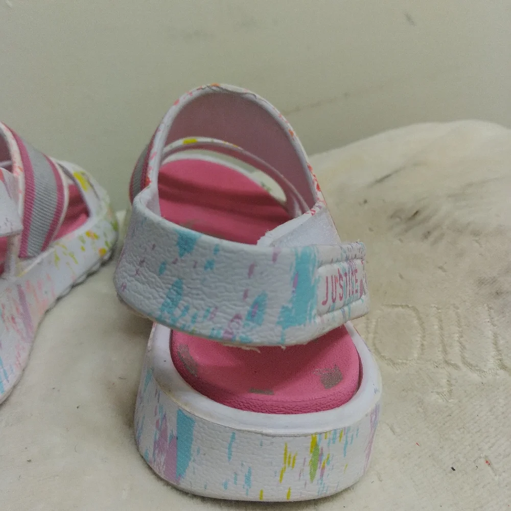 JUSTICE Kids Sandals - Pink and Green Size 13 - 7 Inches Inside